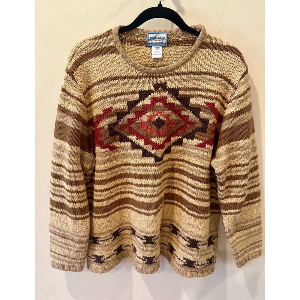 Pendleton Originals Made in Oregon Vintage Y2K Sz 2XL Aztec Sweater 100% Cotton